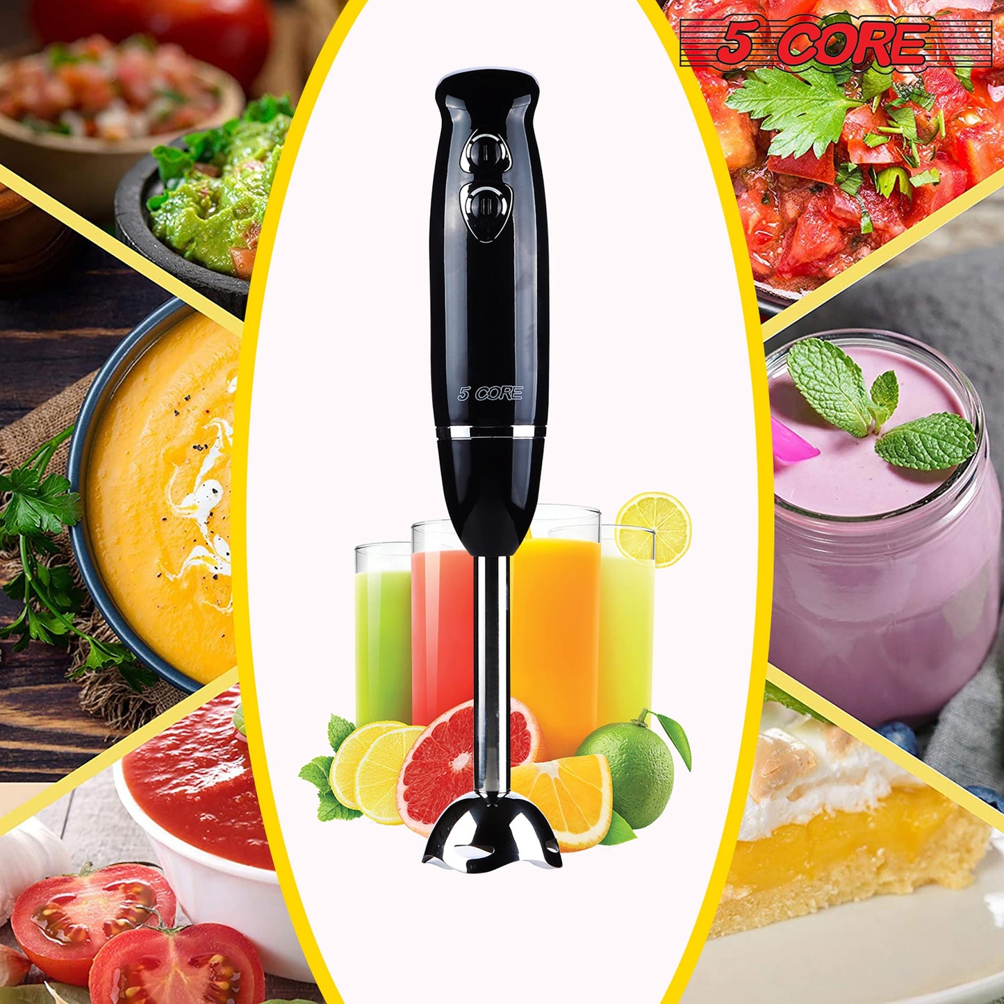 5Core Immersion Hand Blender 500W Electric Handheld Mixer w 2 Mixing Speed for Smoothies Puree-6