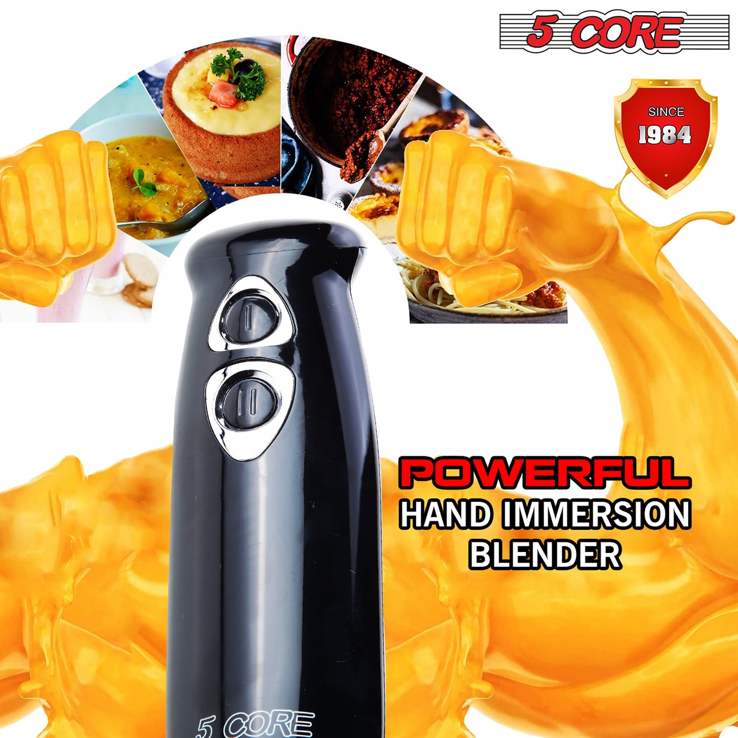 5Core Immersion Hand Blender 500W Electric Handheld Mixer w 2 Mixing Speed for Smoothies Puree-1