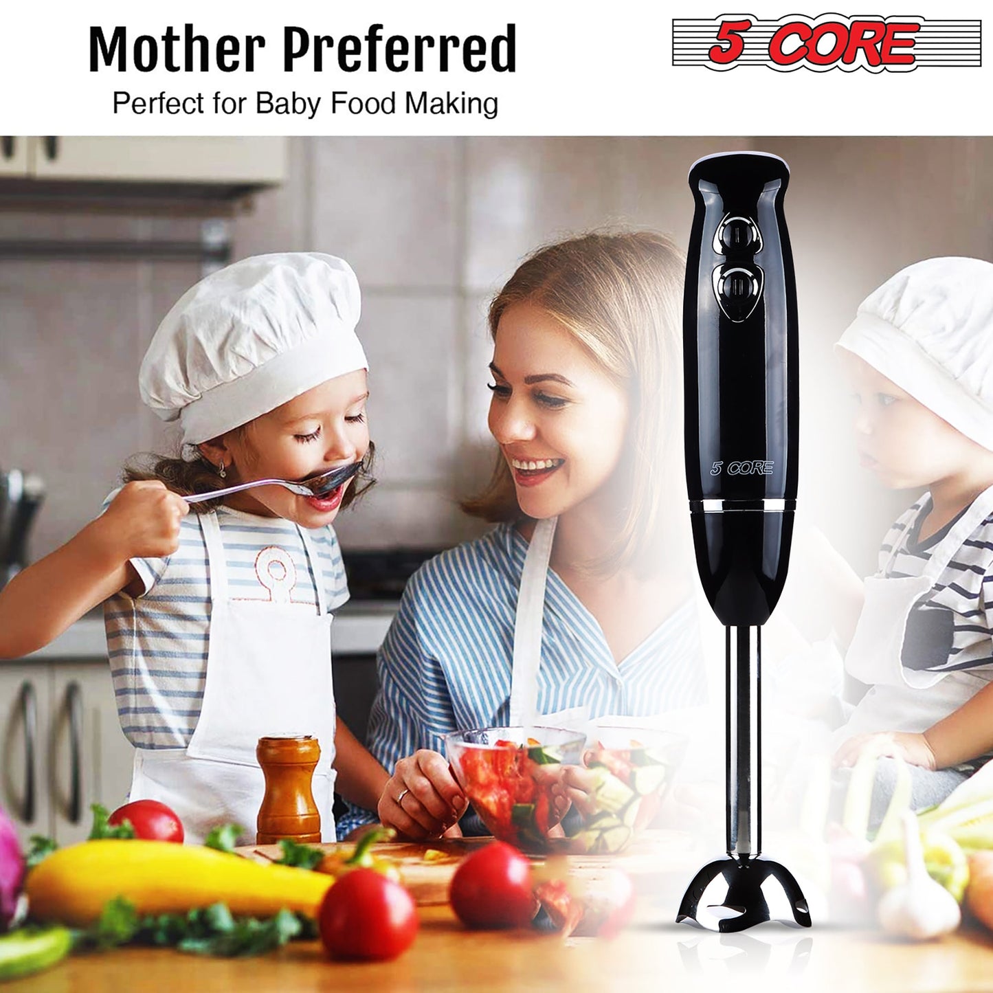 5Core Immersion Hand Blender 500W Electric Handheld Mixer w 2 Mixing Speed for Smoothies Puree-11