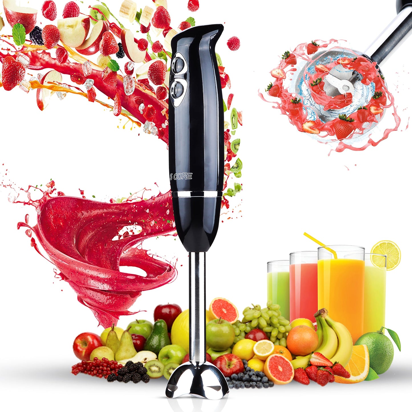5Core Immersion Hand Blender 500W Electric Handheld Mixer w 2 Mixing Speed for Smoothies Puree-0