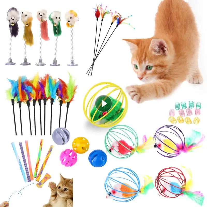Cartoon Pet Cat Toy Stick Feather Rod Mouse Toy With Mini Bell Cat Catcher Teaser Interactive Cat Toy Random Color Pet Supplies-0